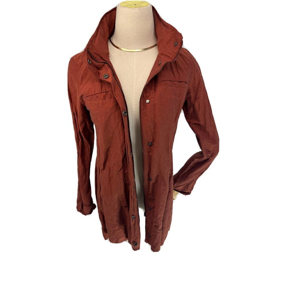 Eileen Fisher Rust Orange Crinkle Jacket tuck away Hood Size XS Nylon‎ Blend